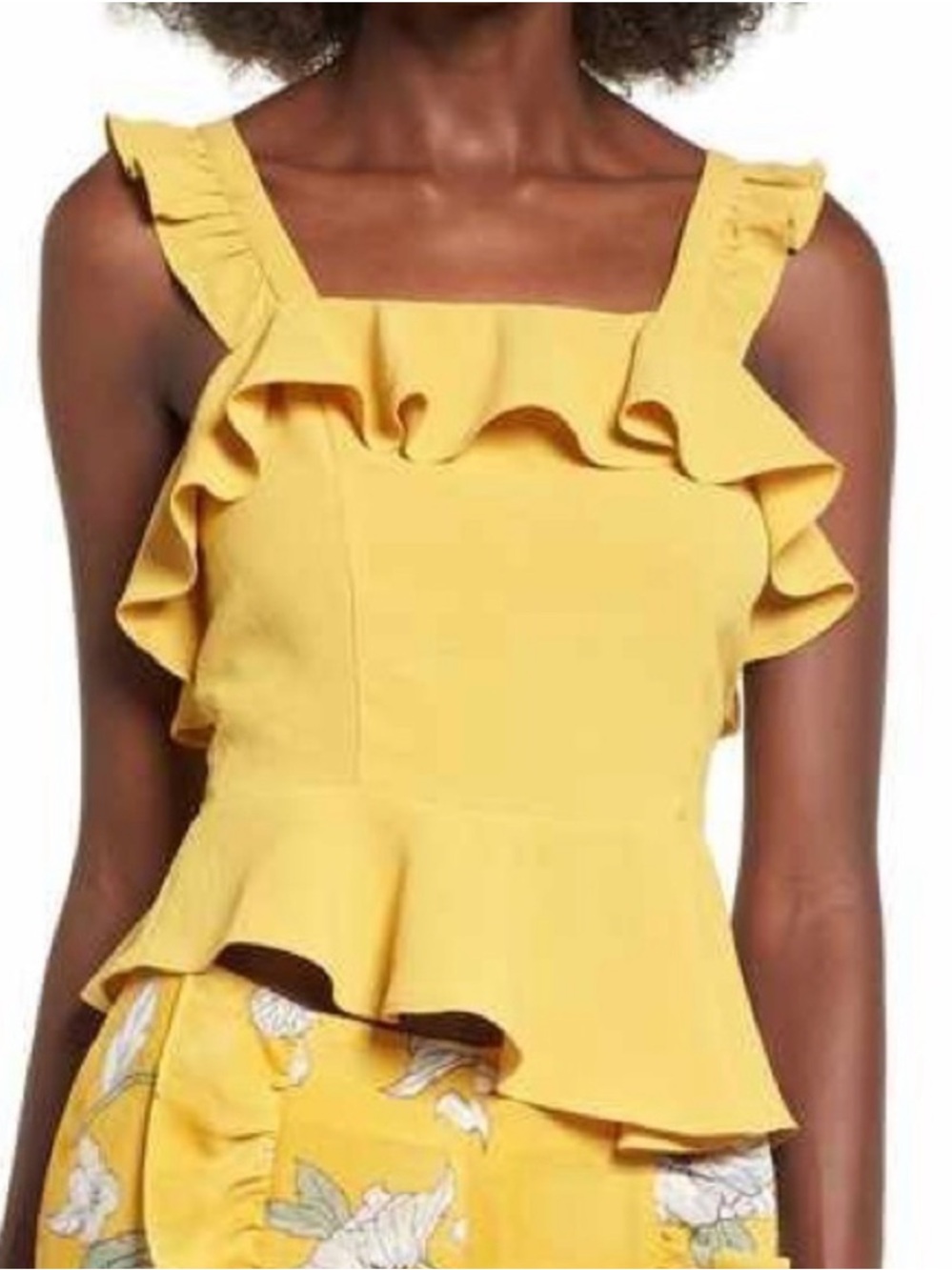 Chiselle x J.O.A. Yellow‎ Ruffle Peplum Blouse Size Large